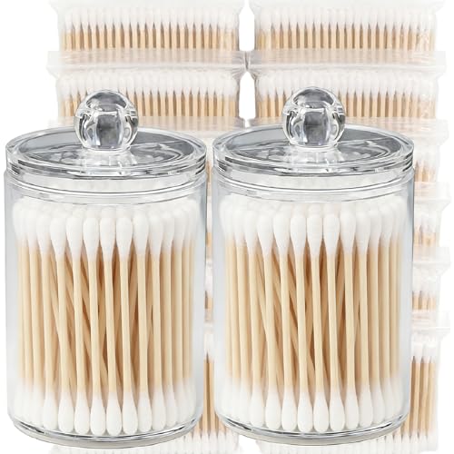 RIKWOG Natural Bamboo Cotton Swabs 1200 Pack with 2 Clear Storage Jars