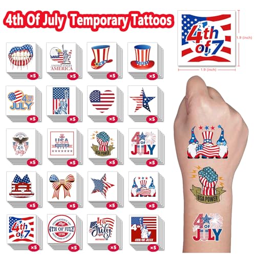 4th of July Temporary Tattoos - 48 Piece Waterproof Patriotic Design Set