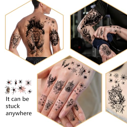 "70PCS Temporary Tattoos men and Adults - Waterproof Fake Tattoos Stickers,Tiger Skull Skeleton Tattoos kit Stickers.party and Summer Designs.