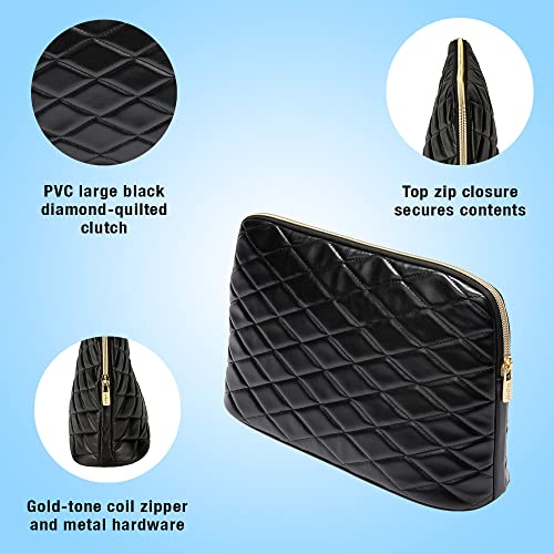 Conair Makeup Bag, Cosmetic Bag - Great for Makeup Brushes or Cosmetics, Perfect Size for Tote Bag or Carry-On, Organizer Shape in Black Diamond Quilt Pattern (Pack of 2)