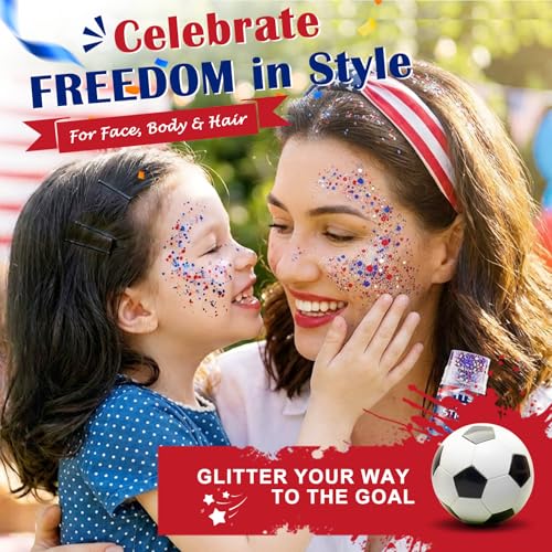 Patriotic Red White Blue Glitter Stick for Face & Body Waterproof 4th of July Makeup