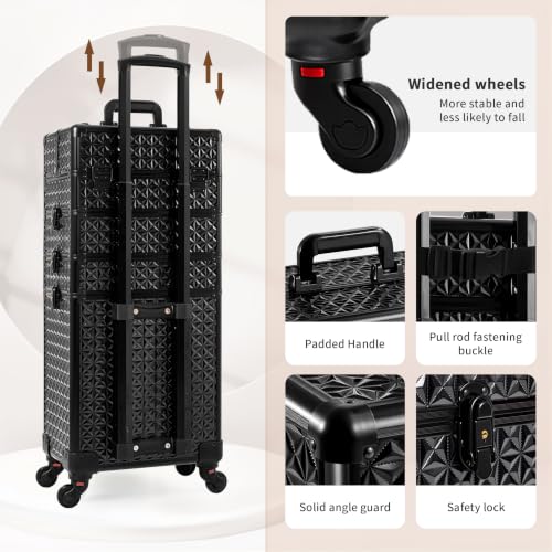 Arous 5-in-1 Black Rolling Makeup Train Case with Detachable Compartments