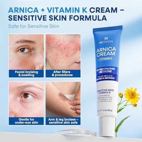 Hermon Arnica Bruise Cream with Vitamin K: Sensitive Skin & Face Formula for Bruising, Swelling & Thin Skin ? Extra Strength Arnica Montana Hydrating Moisturizer 2 Oz
