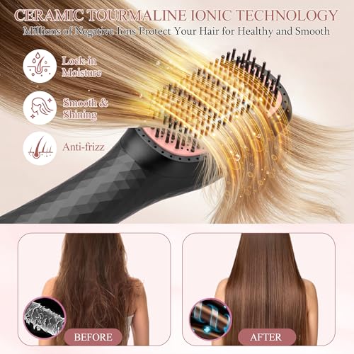 4-in-1 Hair Dryer Brush Straightener - 1200W Ionic Ceramic