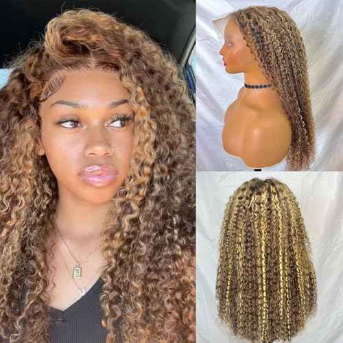 30 Inch Honey Blonde Curly Wig Human Hair Jerry Curly 200 Density 13x6 HD Lace Front Wigs Human Hair Pre Plucked Highlight Ombre HD Lace Frontal Wig 4/27 Curly Wigs For Black Women Wet And Wavy Wig