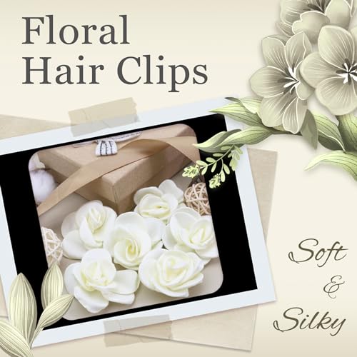 YAEISM 6PCS Beige Flower Hair Clips Small Satin Rose Hair Pins Elegant Bridal Hair Flowers Off White Floral Decoratives Claw Clip Wedding Hair Accessories for Women Girls