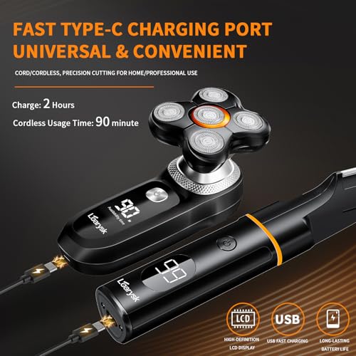 Head Shavers Bald Men& Manscape Body Hair Trimmer Kit,Waterproof Head Shaver for Bald Men with Body Hair Trimmer for Groin/Pubic/Balls, USB-C Rechargeable with LED Display