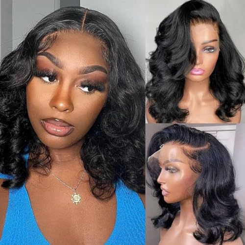 Body Wave 13x6 HD Lace Front Wig - 12 Inch Bob, 200% Density