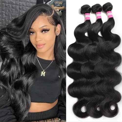 DMKEEP Body Wave Bundles Human Hair 14 14 14 Inch 12A Human Hair Bundles 100% Unprocessed Brazilian Raw Virgin Hair 3 Pcs Quick Weave Human Hair Extensions Natural Color
