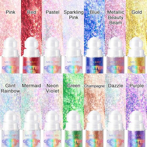 Meilury Holographic Roll-On Body & Face Glitter Gel for Party & Rave Makeup