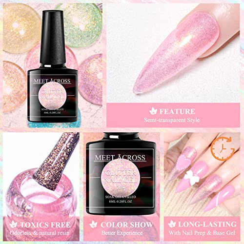 MEET ACROSS Jelly Pink Color Changing Gel Nail Polish Translucent Nude Pink Mood Temperature Change Gel Polish Set White Pink Red Purple Amber Gold Foil Transparent Crystal Gel Nail Polish