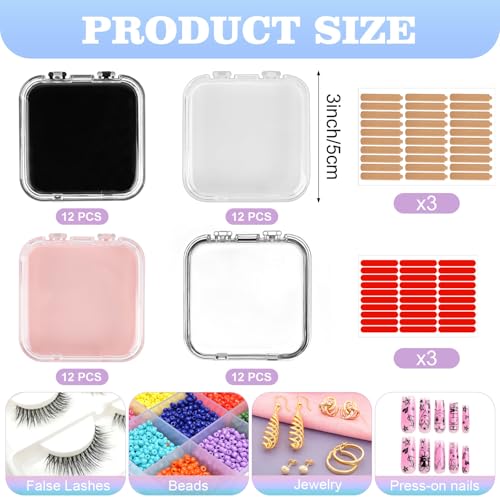 48 Press On Nail Storage Boxes with 180 Adhesive Strips