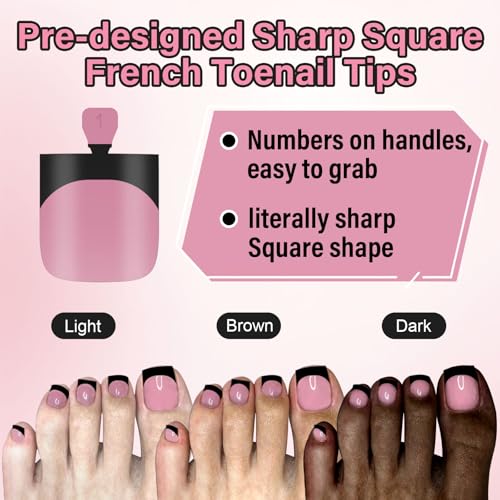 EBANKU 300PCS French Tip Press On Toenails Black - Summer Gel Toenail Tips for Women & Men