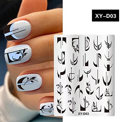 French Stamping Plates Set Nail Art Stamping Plates French Line Stamp Templates Kit Nail Image Plates for Women Girl Nail Manicuring DIY Printing Tools