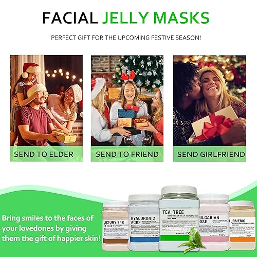 Jelly Mask Powder for Facials,Lavender Jelly Masks For Facials Professional, Aloe Vera Gold Jelly Face Mask,Face Masks with Double-ended Silicone Brush, 23 Fl Oz