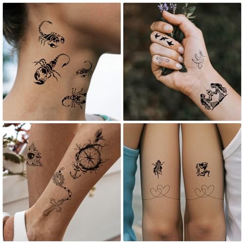 Large Temporary Tattoo for Adults and Kids, 36 Sheets Half Arm and Small Tattoos for Men and Women, Animal Flower Fake Tattoo with Lions and Tigers Designs