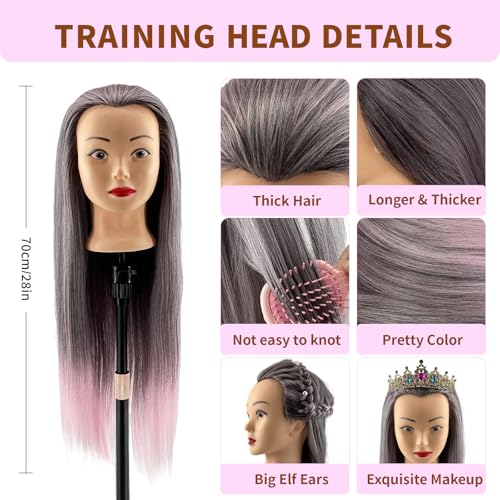 28" Mannequin Head with Hair - Cosmetology Practice Head with Clamp & Tools