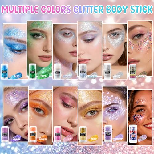 Waterproof Green Glitter Stick for Face & Body - Holographic Shine