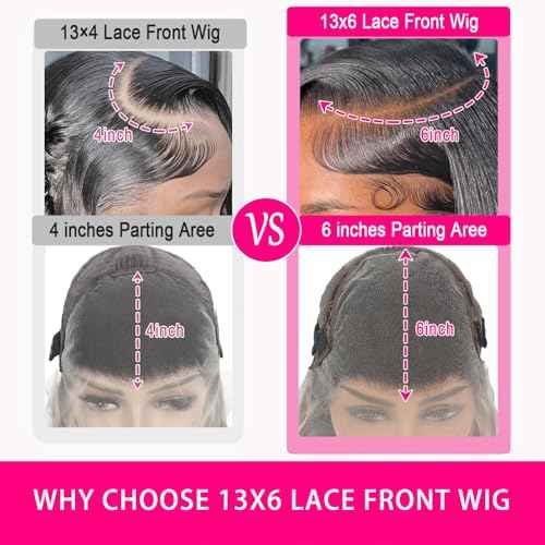 13x6 Lace Front Wigs Human Hair 180% Density HD Transparent Body Wave Lace Front Wigs Human Hair Body Wave Glueless Frontal Wig Human Hair for Women Pre Plucked with Baby Hair Natural Black