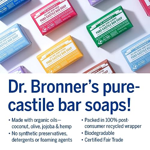 Dr. Bronner's - Pure-Castile Bar Soap (Lavender, 5 ounce) - Made with Organic Oils, For Face, Body and Hair, Gentle and Moisturizing, Biodegradable, Vegan, Cruelty-free, Non-GMO