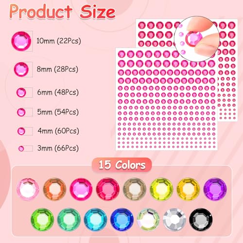 Tidponra 4170 Self Adhesive Rhinestone Gems - 6 Sizes, 15 Colors
