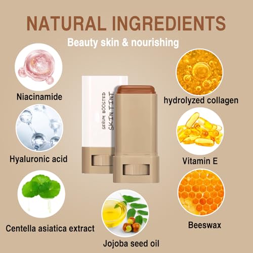2 Pcs Beauty Balm Serum Boosted Skin Tint, Hydrating Concealer Stick, Lightweight Solid Tinted, Moisturizer Contour Stick Foundation for Women, Natural & Flawless Finish£¨#3£©