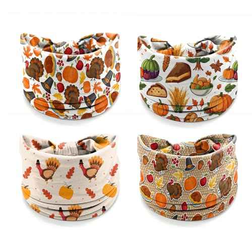 4Pcs Thanksgiving Day Headbands for Women - Turkey Fall Leaves Holiday Hair Bands, Autumn Festive Gift Hair Accessories (Turkey Dinner)