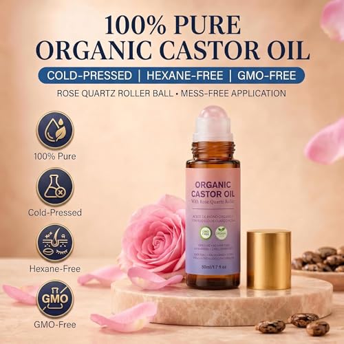 Organic Castor Oil Roll-On with Rose Quartz Roller - 1.7 fl oz