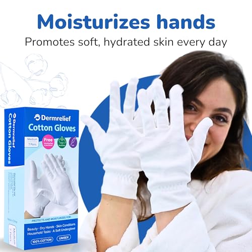 Dermrelief Cotton Moisturizing Gloves for Eczema & Dry Hands - 7 Pairs