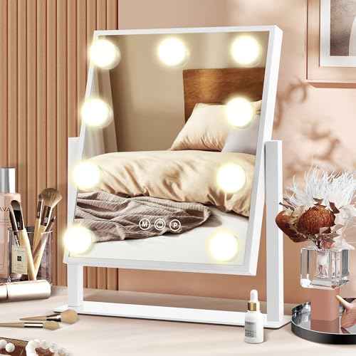 B Beauty Planet Hollywood Vanity Mirror with Lights, 3 Colors Light up Mirror for Makeup, Smart Touch Control, Brightness Adjustable, 360¡ÆRotation Detachable 40X Magnification Mirror (14¡°L x 12¡°W)