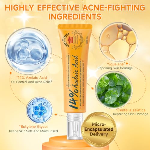 14% Azelaic Acid Acne Cream - Dark Spot Remover for Face, Acne Treatment & Spot Care Salicylic Acid & Niacinamide ? Redness Reducing Skin Care, Evens Tone & Soothes Irritation, Rosacea - 2 Pcs.1oz