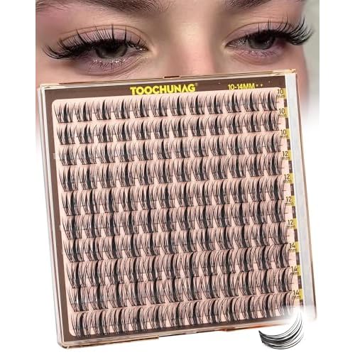TOOCHUNAG Natural Lash Clusters Fairy Eyelashes Extensions 10/12/14mm Manga Lashes Clusters C Curve Wispy False Eyelash Clusters with Thin Band DIY Individual Lash Extension