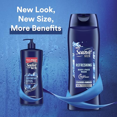Suave Men Moisturizing Body & Face Wash, With Cedarwood and Mandarin Scent, No Parabens, No Phtahaltes, 18 Oz Pack of 12