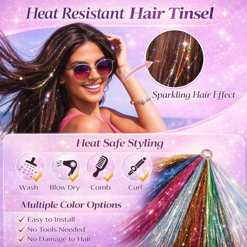 Hair Tinsel Kit 16 Colors 3500 Strands 48 Inch with Tools