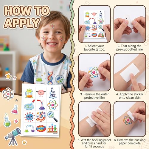 96pc Science Temporary Tattoos for Kids | Chemistry & Physics Themed