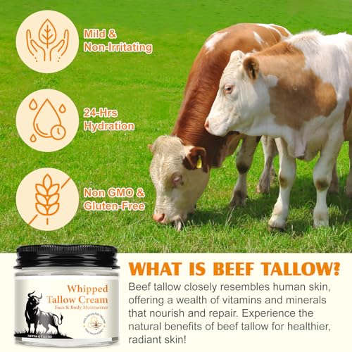 Beef Tallow for Skin,Tallow and Honey Balm, Beef Tallow for Face, Beef Tallow Skincare, Tallow Face Moisturizer,Grass-Fed Beef Tallow & Raw Wild Honey Blend, Natural Moisturizer Hydrates for Dry Skin