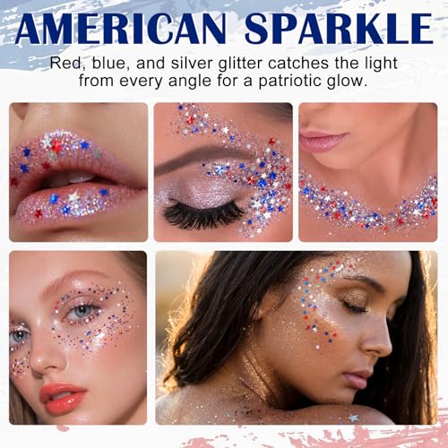 Patriotic Star Glitter Stick - Red White Blue Waterproof Face Makeup
