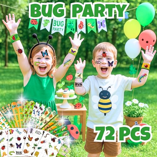 Bug Party Favors Set - 72PCS Tattoos & Slap Bracelets