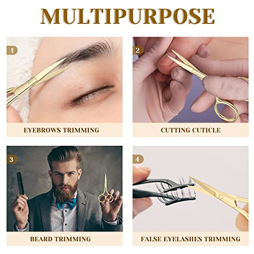 5 Pieces Small Straight Tip Nose Hair Scissor for Grooming, Stainless Steel Multi-Purpose Beauty Grooming Scissors for Facial Hair Removal and Hair Mustache Beard Eyebrows Ear Nose Trimming (Gold)