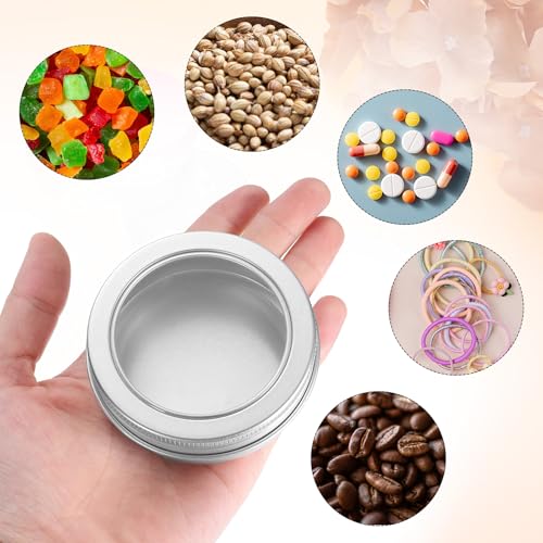 UXcell 40 Pcs Aluminum Round Tin Cans, 2 Oz, Silver, Travel Sized, Cosmetic Sample Containers with Clear Lid