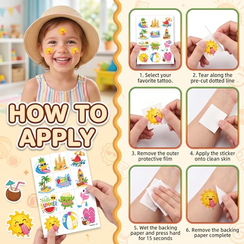 96 Summer Temporary Tattoos for Kids | Beach & Tropical Designs
