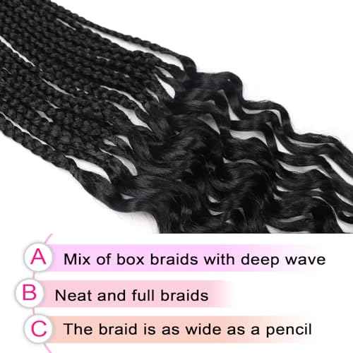 14 Inch Goddess Box Braids Crochet Hair New Short Crochet Braids for Black Women 7 Packs Pre Looped & Braided Micro Box Braid with Curly Ends for Daily - Easy Install Style & All Day Comfy (1B)