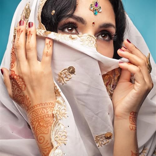 18 Sheets Traditional Henna Temporary Tattoo Stickers, Brown, Waterproof, Wedding Party Design with Peacock and Lotus Patterns, Body Art