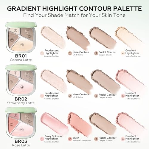 FOCALLURE Highlighter & Contour Palette - 4-Shade 3D Face Makeup