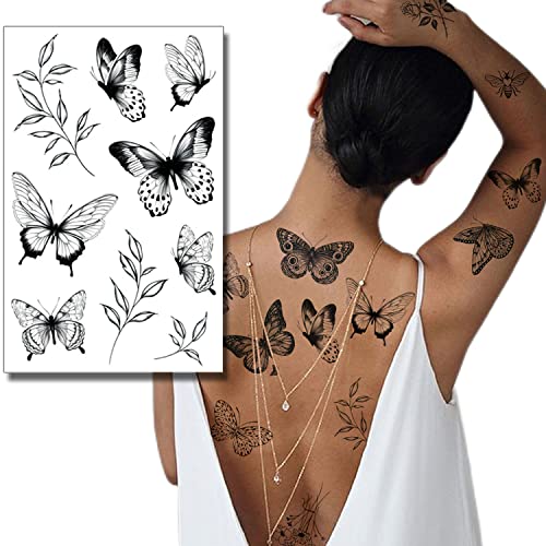 Tazimi Black Butterfly Temporary Tattoos for Women (6 Sheets)
