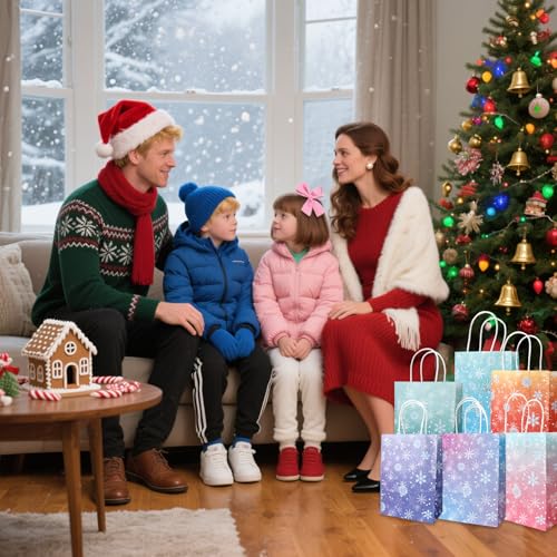 12 Pack Colorful Snowflake Gift Bags with Handles