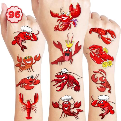 120 PCS Crawfish Boil Temporary Tattoos Pre-Cut Party Favors