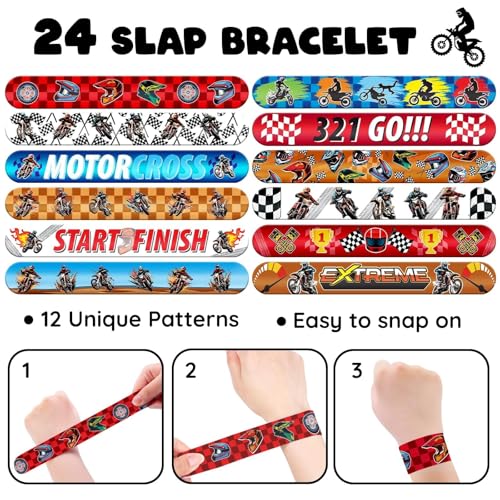 Dirt Bike Party Favors Set - 60 Pc Kit with Slap Bracelets & Tattoos