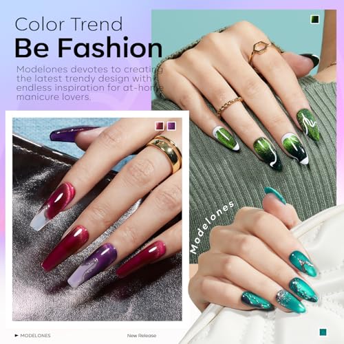 modelones 15ML Cat Eye Gel Nail Polish Set, 12Pcs Glitter Pink Red Green Purple Blue Cateye Gel Polish Set with Magnet Sparkle Series Hema-free Gel Polish Kit Same Color Same Bottle Soak Off Nail Art