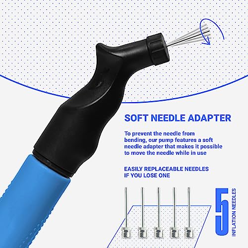 SPORTBIT Ball Pump with 5 Needles - Push & Pull Inflating System - Great for All Exercise Balls - Volleyball Pump, Basketball Inflator, Football & Soccer Ball Air Pump - Goes with Needles Set